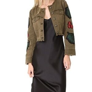 NWT Cinq à Sept Halina Olive Tiger Embroidered Crop Jacket S